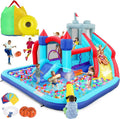 Inflatable Water Slides for Kids 8-in-1 Bounce House Water Park with 450W Blower Climbing Wall, Splash Pool, 2 Water Cannons, Basketball Hoop, Water Slide, Crocodile Sprinkler for Gift Backyard Party