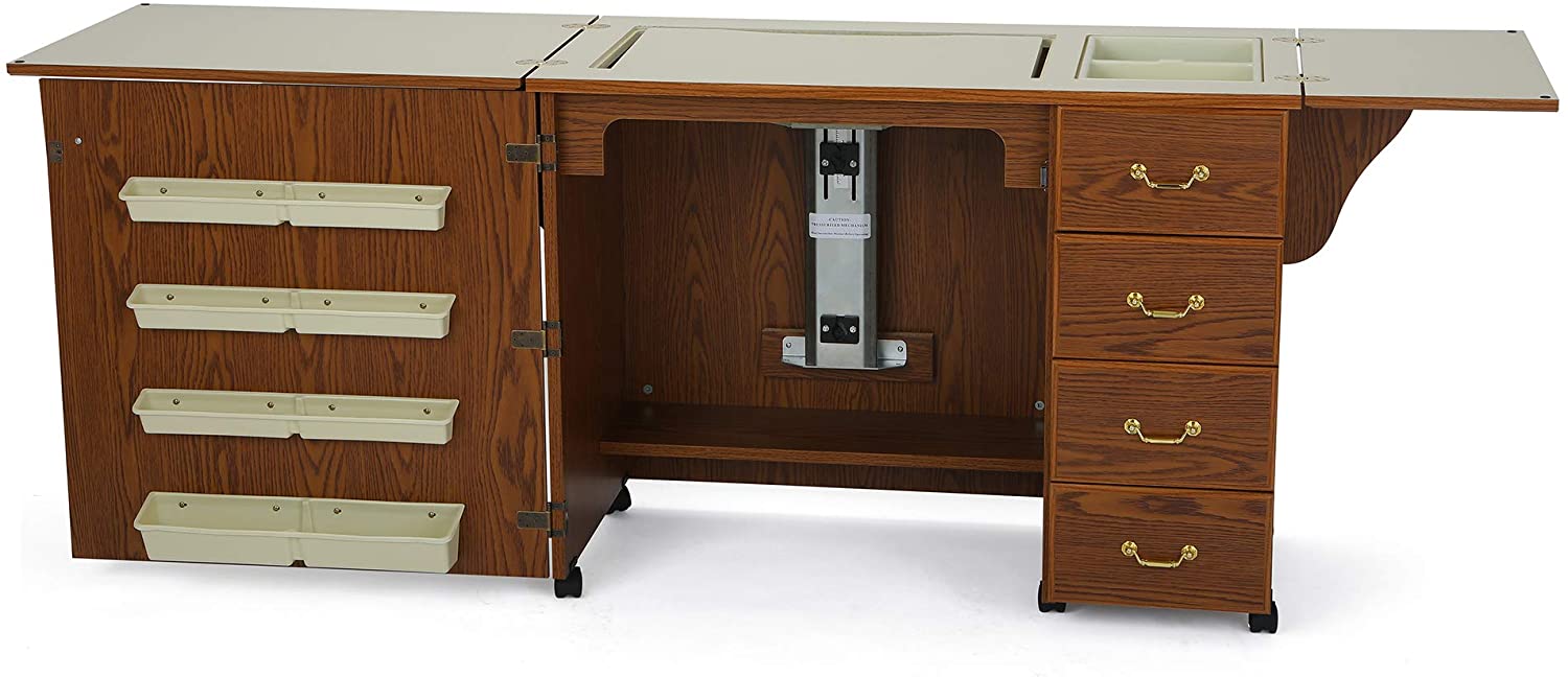 Sewing Cabinet for Sturdy Sewing, Cutting, Quilting, and Crafting with Storage and Airlift, Black Finish
