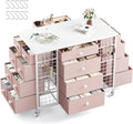 24 Drawers White Dresser for Bedroom, Dressers & Chests of Drawers with 4 Wheels and 40�� * 23�� Wide Wooden Top, Metal Frame, Closet Island with Hooks for Bedroom, Cloakroom, Dressing Room