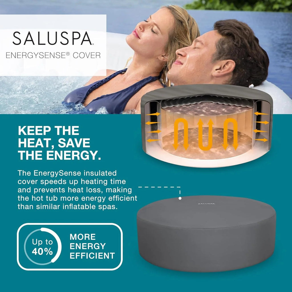 Large Round 2 to 4 Person Inflatable Hot Tub Portable Outdoor Spa with 120 AirJets and EnergySense Cover, Grey