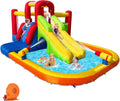 Bounce House Inflatable Water Slide for Kids, Water Park With Splash Pool, Double Cannon, 2 Climbing Walls, Obstacles, Blow Up Jumping Castle With Blower