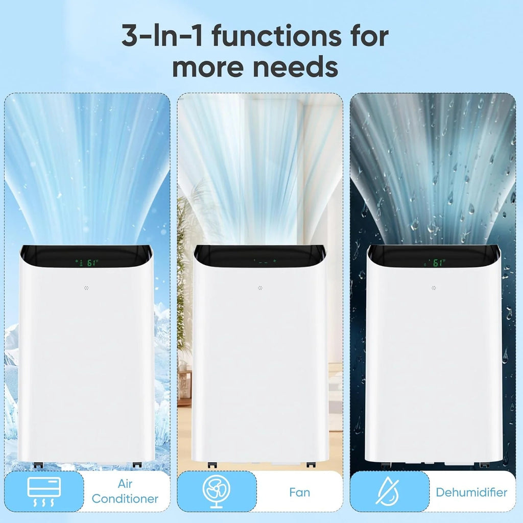 Portable Air Conditioner Cools Up to 700 Sq.Ft, 3-IN-1 Energy Efficient Portable AC Unit with Remote Control & Installation Kits for Large Room, Campervan, Office, Temporary Space