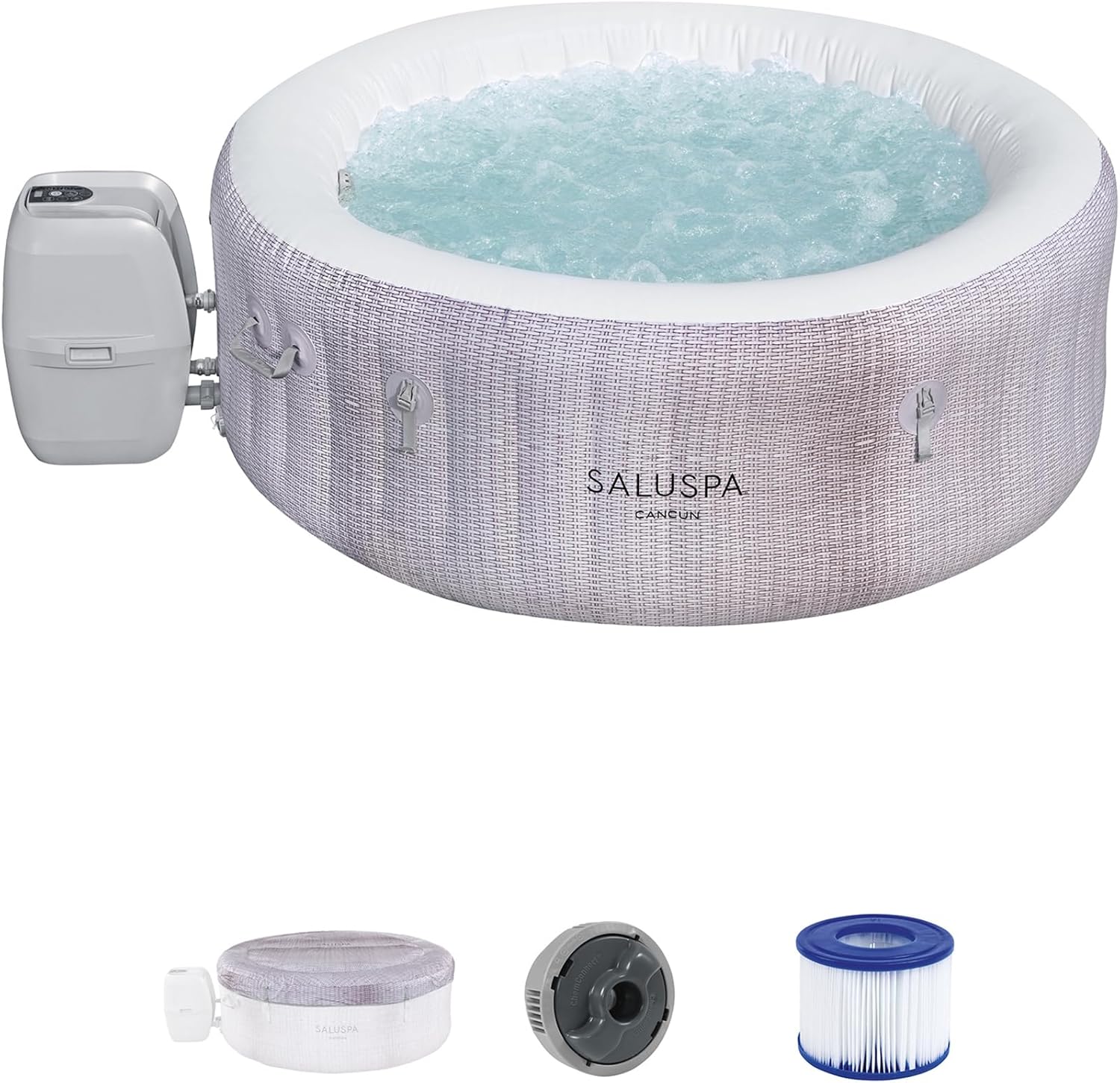Large Round 2 to 4 Person Inflatable Hot Tub Portable Outdoor Spa with 120 AirJets and EnergySense Cover, Grey